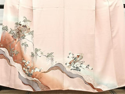 平和屋着物■訪問着　枝垂れ枝花文　文箱　暈し染め　金彩　正絹　逸品　CABD2915xi