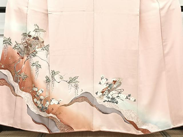 平和屋着物■訪問着　枝垂れ枝花文　文箱　暈し染め　金彩　正絹　逸品　CABD2915xi