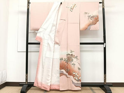 平和屋着物■訪問着　枝垂れ枝花文　文箱　暈し染め　金彩　正絹　逸品　CABD2915xi