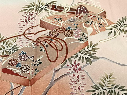 平和屋着物■訪問着　枝垂れ枝花文　文箱　暈し染め　金彩　正絹　逸品　CABD2915xi
