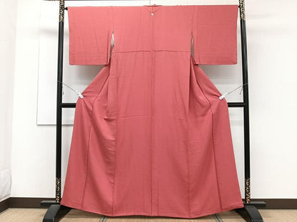 平和屋着物■上質な色無地 菱地紋 真朱色 正絹 逸品 CABD2961xi