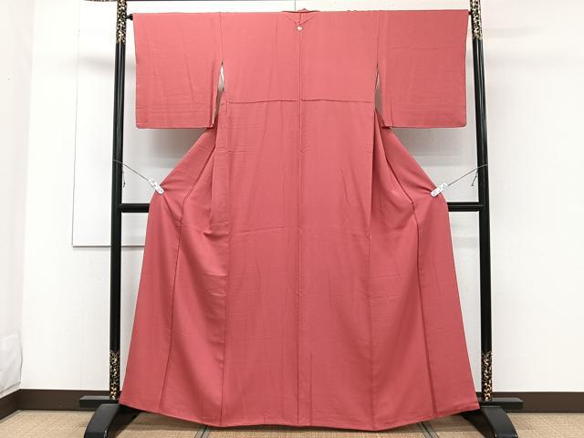 平和屋着物■上質な色無地 菱地紋 真朱色 正絹 逸品 CABD2961xi