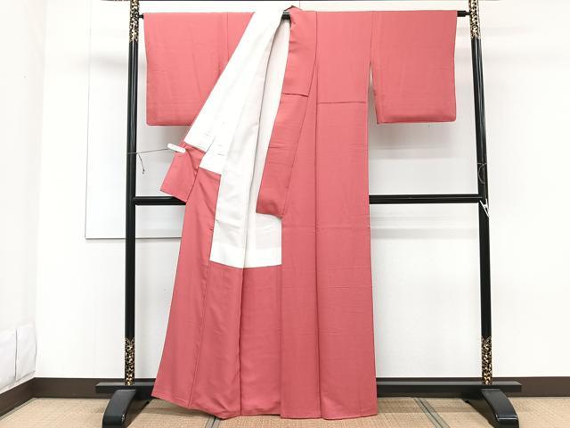 平和屋着物■上質な色無地 菱地紋 真朱色 正絹 逸品 CABD2961xi