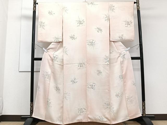 平和屋着物■上質な小紋 手描き 流水草花文 地紋お越し 暈し染め カラー胴裏:淡黄色 正絹 逸品 CABD2967xi