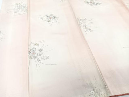 平和屋着物■上質な小紋 手描き 流水草花文 地紋お越し 暈し染め カラー胴裏:淡黄色 正絹 逸品 CABD2967xi