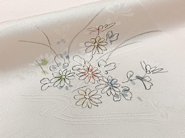 平和屋着物■上質な小紋 手描き 流水草花文 地紋お越し 暈し染め カラー胴裏:淡黄色 正絹 逸品 CABD2967xi