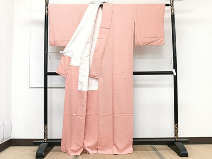 平和屋着物■上質な色無地 花地紋 珊瑚朱色 正絹 逸品 CABD2979xi
