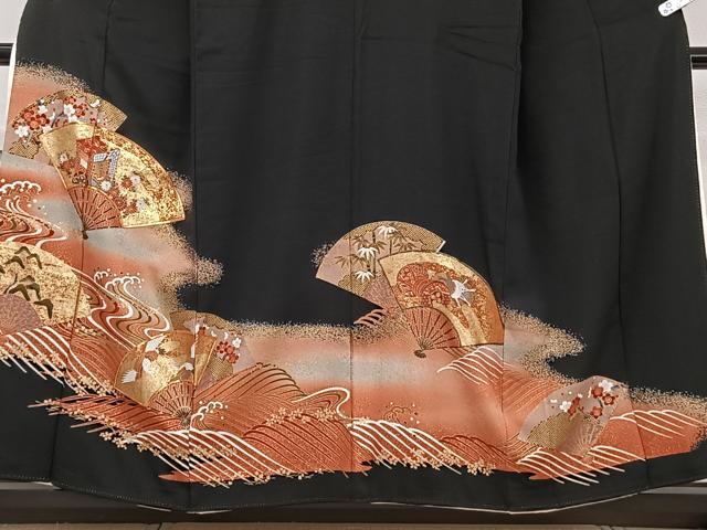 平和屋着物■豪華黒留袖 立波扇面花鳥文 金彩 正絹 逸品 CABD2983xi