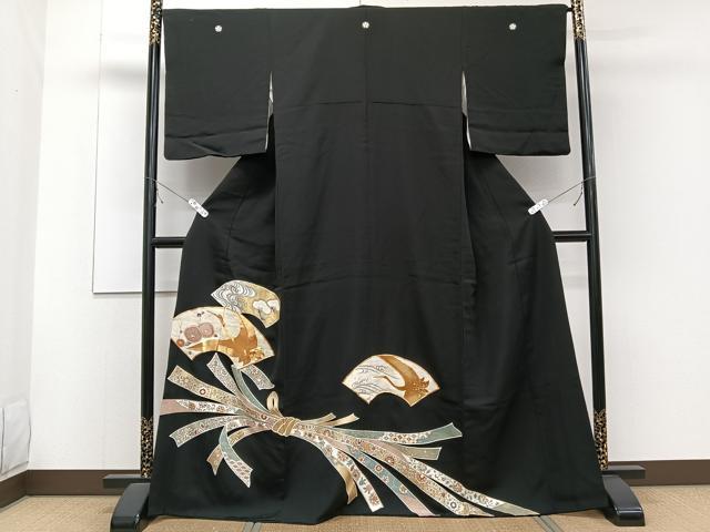 平和屋着物■豪華黒留袖 駒刺繍 地紙花鳥文 金彩 正絹 逸品 CABD2984xi