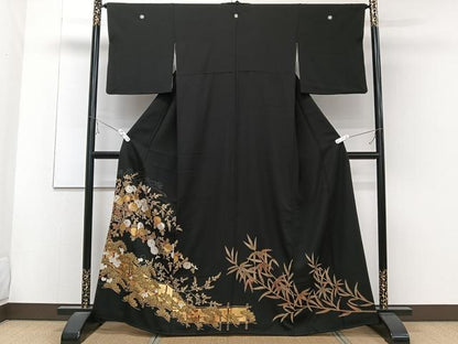 平和屋着物■豪華黒留袖 屏風枝松文 菊 金彩 正絹 逸品 CABD2991xi