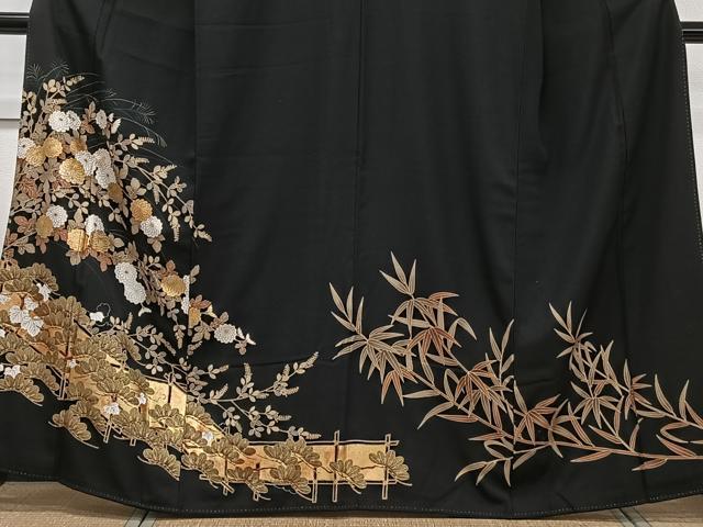 平和屋着物■豪華黒留袖 屏風枝松文 菊 金彩 正絹 逸品 CABD2991xi