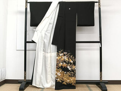 平和屋着物■豪華黒留袖 屏風枝松文 菊 金彩 正絹 逸品 CABD2991xi