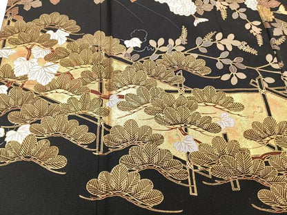 平和屋着物■豪華黒留袖 屏風枝松文 菊 金彩 正絹 逸品 CABD2991xi