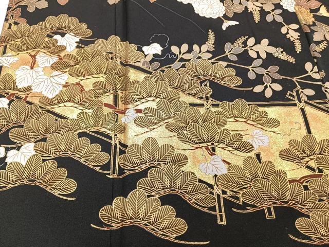 平和屋着物■豪華黒留袖 屏風枝松文 菊 金彩 正絹 逸品 CABD2991xi