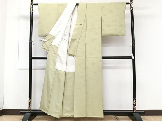 平和屋着物■上質な色無地 柴重ね地紋 若菜色 正絹 逸品 CABD2997xi