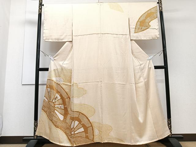 平和屋着物■訪問着 絞り 刺繍 片輪車花文 金糸 正絹 逸品 CABD3011xi