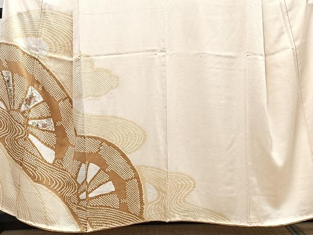 平和屋着物■訪問着 絞り 刺繍 片輪車花文 金糸 正絹 逸品 CABD3011xi