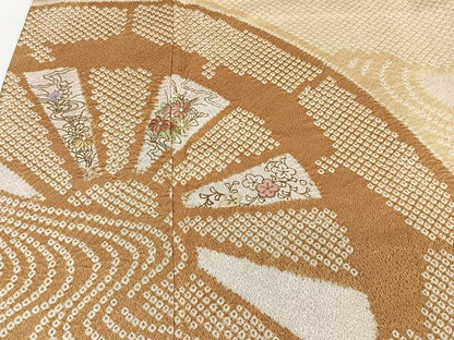 平和屋着物■訪問着 絞り 刺繍 片輪車花文 金糸 正絹 逸品 CABD3011xi