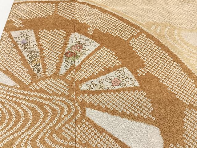 平和屋着物■訪問着 絞り 刺繍 片輪車花文 金糸 正絹 逸品 CABD3011xi