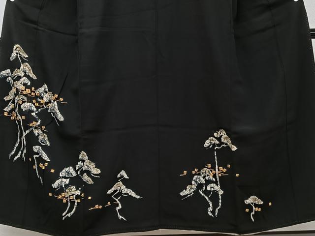 平和屋着物■豪華黒留袖 駒刺繍 一珍染め 枝松文 正絹 逸品 CABD3012xi