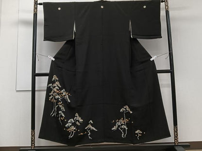 平和屋着物■豪華黒留袖 駒刺繍 一珍染め 枝松文 正絹 逸品 CABD3012xi