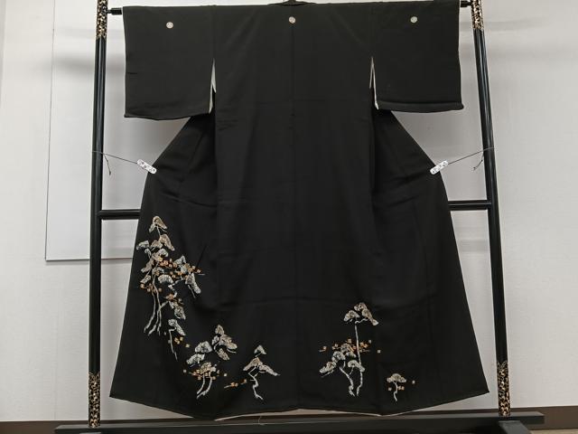 平和屋着物■豪華黒留袖 駒刺繍 一珍染め 枝松文 正絹 逸品 CABD3012xi