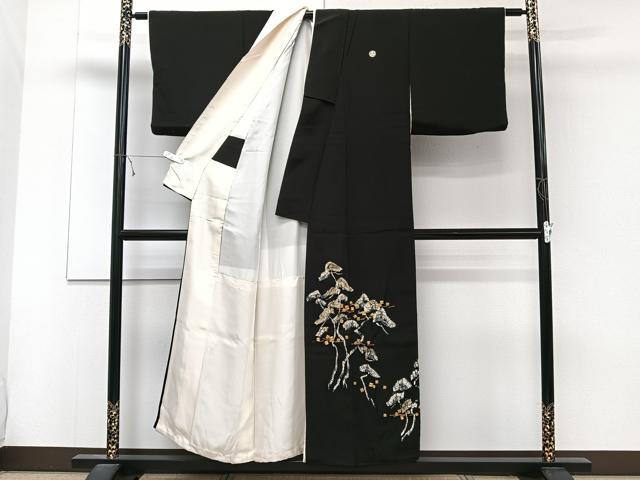 平和屋着物■豪華黒留袖 駒刺繍 一珍染め 枝松文 正絹 逸品 CABD3012xi