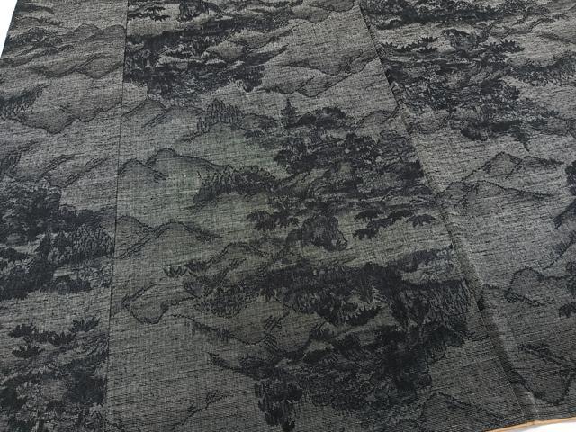 平和屋着物■上質な紬　風景文　黒地　正絹　逸品　CABD3018xi