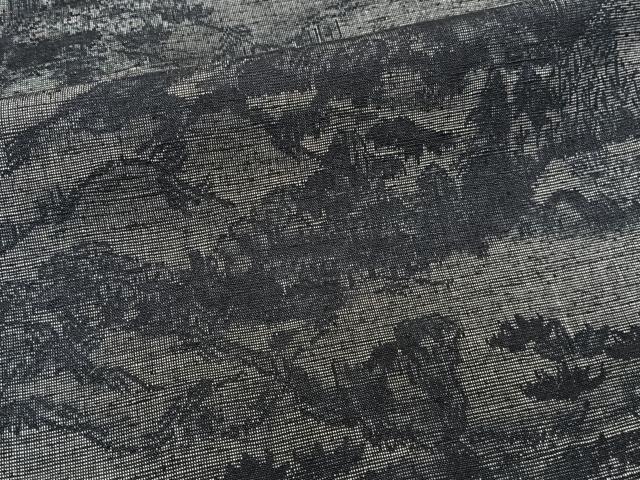 平和屋着物■上質な紬　風景文　黒地　正絹　逸品　CABD3018xi