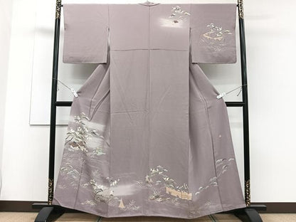 平和屋着物■訪問着 作家物 渡橋風景文 松竹梅 暈し染め 正絹 逸品 CABD3070xi