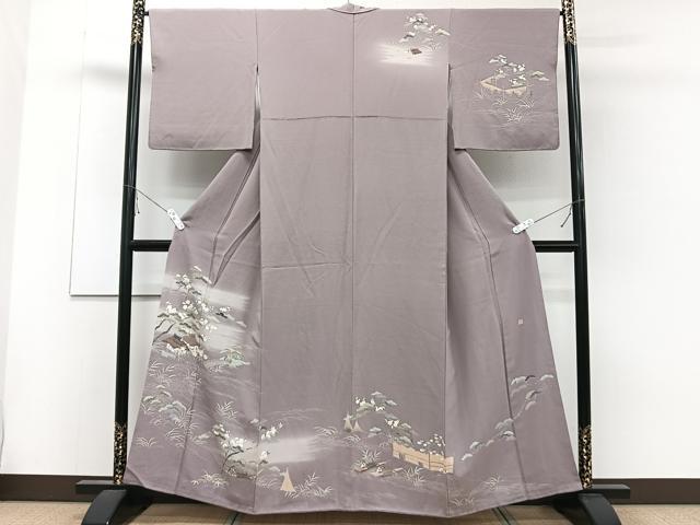 平和屋着物■訪問着 作家物 渡橋風景文 松竹梅 暈し染め 正絹 逸品 CABD3070xi