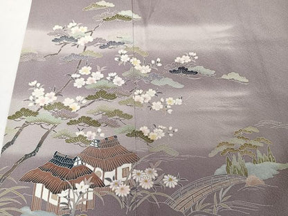 平和屋着物■訪問着 作家物 渡橋風景文 松竹梅 暈し染め 正絹 逸品 CABD3070xi