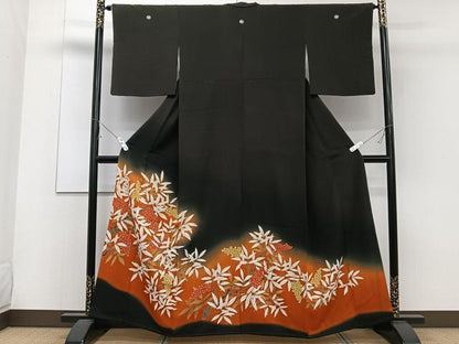 平和屋着物■豪華黒留袖 駒刺繍 南天文 暈し染め 金彩 正絹 逸品 CABD3073xi