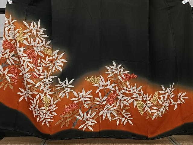 平和屋着物■豪華黒留袖 駒刺繍 南天文 暈し染め 金彩 正絹 逸品 CABD3073xi
