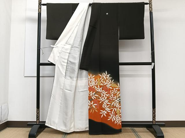 平和屋着物■豪華黒留袖 駒刺繍 南天文 暈し染め 金彩 正絹 逸品 CABD3073xi
