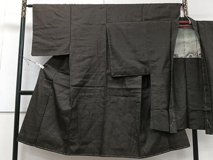 平和屋着物■男性　紬　アンサンブル　格子　正絹　逸品　CABD3081xi