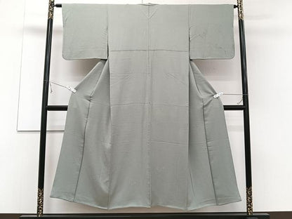 平和屋着物■無地絵訪問着　舞蝶地紋　灰青色　正絹　逸品　CABD3087xi