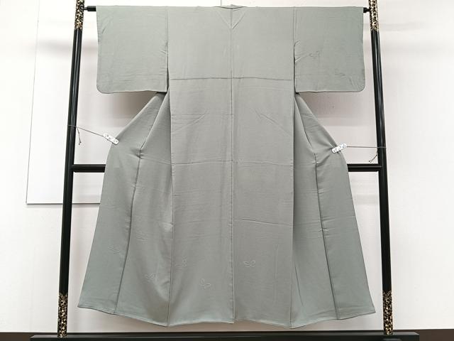 平和屋着物■無地絵訪問着　舞蝶地紋　灰青色　正絹　逸品　CABD3087xi
