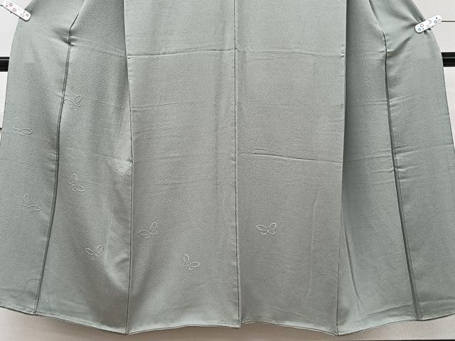 平和屋着物■無地絵訪問着　舞蝶地紋　灰青色　正絹　逸品　CABD3087xi