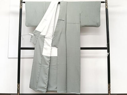 平和屋着物■無地絵訪問着　舞蝶地紋　灰青色　正絹　逸品　CABD3087xi