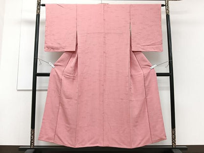 平和屋着物■上質な色無地 笹竹地紋 桃色 正絹 逸品 CABD3091xi