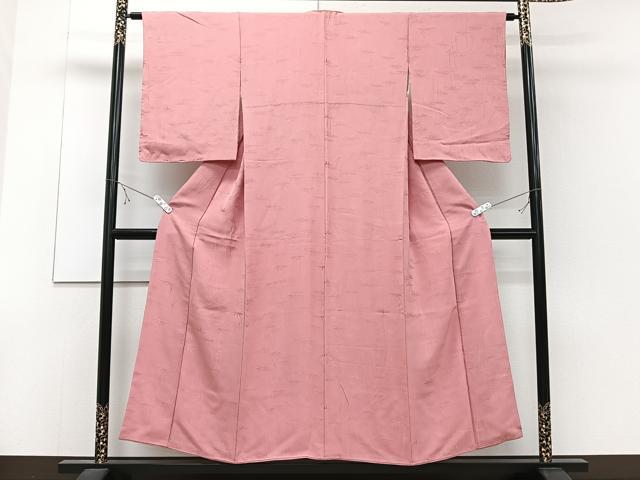 平和屋着物■上質な色無地 笹竹地紋 桃色 正絹 逸品 CABD3091xi