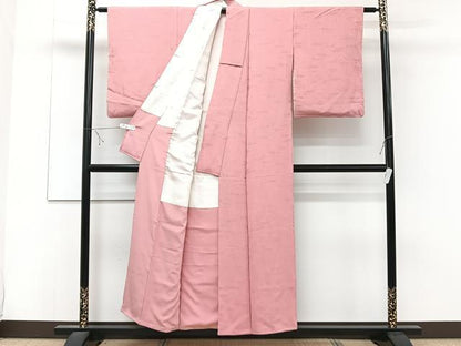 平和屋着物■上質な色無地 笹竹地紋 桃色 正絹 逸品 CABD3091xi