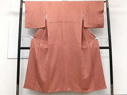 平和屋着物■上質な色無地 枝葉地紋 赤丹色 正絹 逸品 CABD3093xi