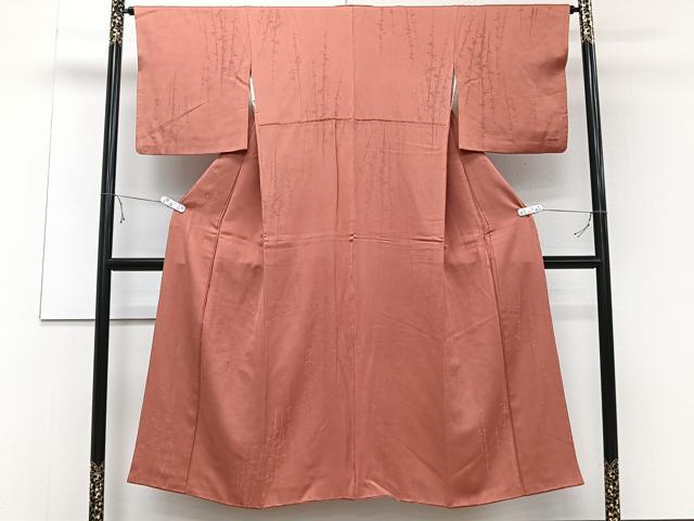 平和屋着物■上質な色無地 枝葉地紋 赤丹色 正絹 逸品 CABD3093xi
