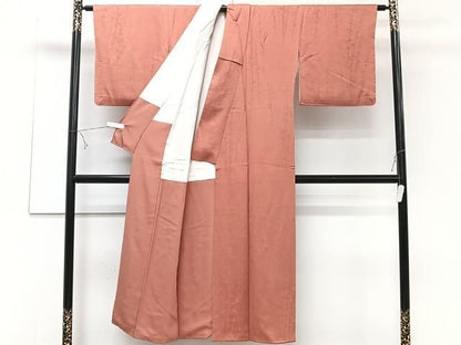 平和屋着物■上質な色無地 枝葉地紋 赤丹色 正絹 逸品 CABD3093xi