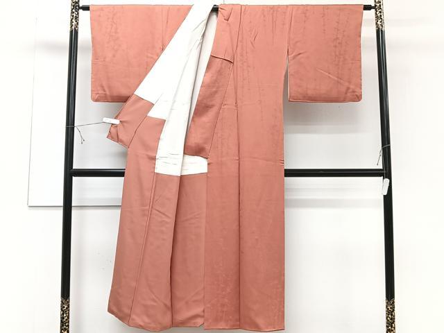 平和屋着物■上質な色無地 枝葉地紋 赤丹色 正絹 逸品 CABD3093xi