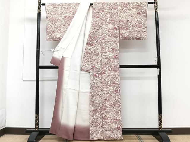 平和屋着物■上質な小紋　流水風景文　鬼しぼ縮緬　正絹　逸品　CABD3104xi