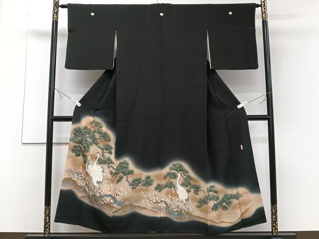 平和屋着物■豪華黒留袖 作家物 枝松梅文 鶴 暈し染め 金彩 正絹 逸品 CABD3105xi