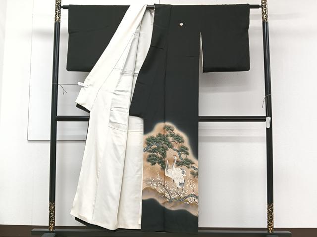 平和屋着物■豪華黒留袖 作家物 枝松梅文 鶴 暈し染め 金彩 正絹 逸品 CABD3105xi